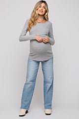 Heather Grey Ribbed Crossover Maternity/Nursing Top