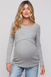 Heather Grey Ribbed Crossover Maternity/Nursing Top