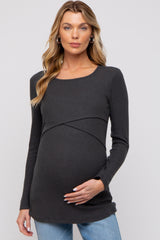 Charcoal Ribbed Crossover Maternity/Nursing Top