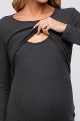 Charcoal Ribbed Crossover Maternity/Nursing Top