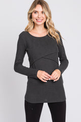 Charcoal Ribbed Crossover Nursing Top