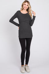 Charcoal Ribbed Crossover Nursing Top