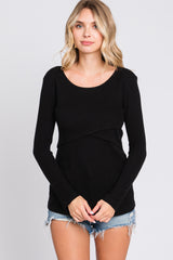 Black Ribbed Crossover Maternity/Nursing Top