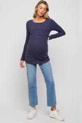 Navy Ribbed Crossover Maternity/Nursing Top