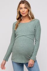 Mint Green Ribbed Crossover Maternity/Nursing Top