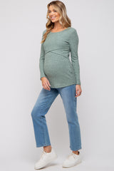 Mint Green Ribbed Crossover Maternity/Nursing Top