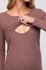 Mauve Ribbed Crossover Maternity/Nursing Top