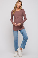 Mauve Ribbed Crossover Maternity/Nursing Top