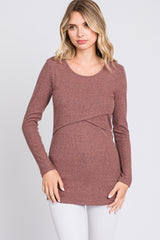 Mauve Ribbed Crossover Maternity/Nursing Top