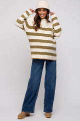 Olive Striped Color Block Mock Neck Maternity Sweater