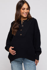 Black Half Button Up Maternity Sweater