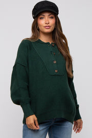 Forest Green Half Button Up Maternity Sweater