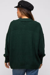 Forest Green Half Button Up Maternity Sweater