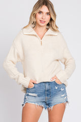 Cream Knit Zipper Pullover Sweater