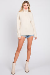 Cream Knit Zipper Pullover Sweater