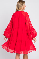 Red Swiss Dot Chiffon Tiered Dress