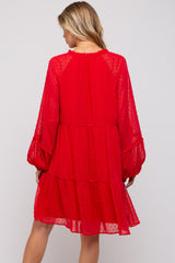 Red Swiss Dot Chiffon Tiered Maternity Dress