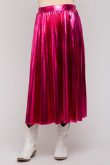 Pink Metallic Pleated Maternity Midi Skirt