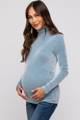 Teal Ribbed Maternity Turtleneck Top