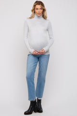 Grey Ribbed Maternity Turtleneck Top