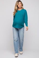 Teal Waffle Knit Round Hem Maternity Sweater