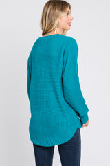 Teal Waffle Knit Round Hem Sweater