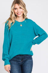 Teal Waffle Knit Round Hem Sweater