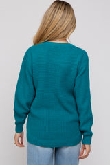 Teal Waffle Knit Round Hem Maternity Sweater