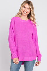 Pink Waffle Knit Round Hem Sweater