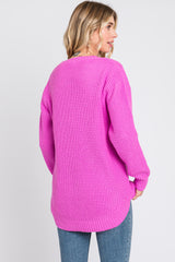 Pink Waffle Knit Round Hem Sweater