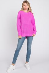 Pink Waffle Knit Round Hem Sweater