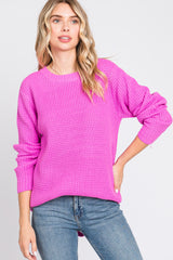 Pink Waffle Knit Round Hem Sweater