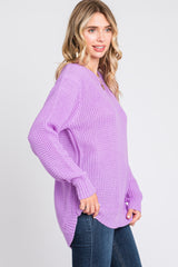 Lavender Waffle Knit Round Hem Sweater