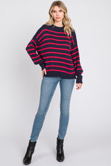 Navy Striped Long Sleeve Knit Sweater