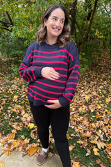 Navy Striped Long Sleeve Knit Maternity Sweater