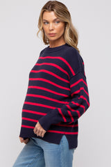 Navy Striped Long Sleeve Knit Maternity Sweater