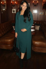 Forest Green Ribbed Sleeveless Dress Cardigan Maternity Set