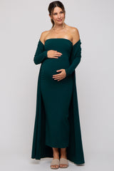 Forest Green Ribbed Sleeveless Dress Cardigan Maternity Set