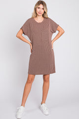 Taupe Ribbed Front Pocket Dolman Short Sleeve Maternity Dress