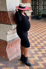 Black Ribbed Knit Fitted Maternity Dress