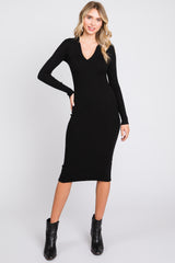 Black Ribbed Knit Fitted Maternity Dress