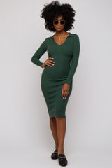 Forest Green Ribbed Knit Fitted Dress