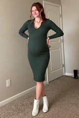 Forest Green Ribbed Knit Fitted Maternity Dress