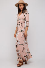 Light Pink Floral Wrap Maxi Dress