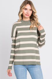 Olive Striped Ribbed Long Sleeve Top