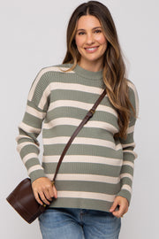 Olive Striped Ribbed Long Sleeve Maternity Top