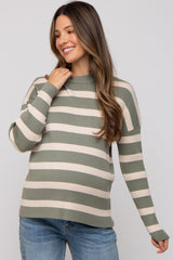 Olive Striped Ribbed Long Sleeve Maternity Top