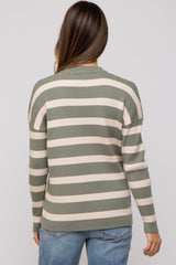 Olive Striped Ribbed Long Sleeve Maternity Top