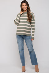 Olive Striped Ribbed Long Sleeve Maternity Top