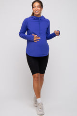 Royal Blue Hooded Long Sleeve Maternity Active Top